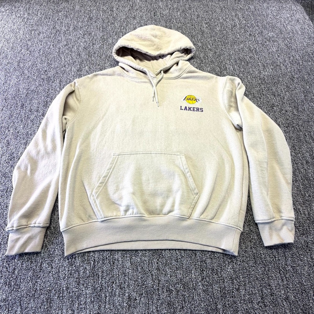 NBA Hoodie Mens M Gray Los Angeles Lakers Basketball Team Fleece Lined Athletic
